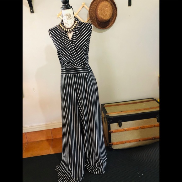 New York & Company Pants - New York black and white striped jumpsuit